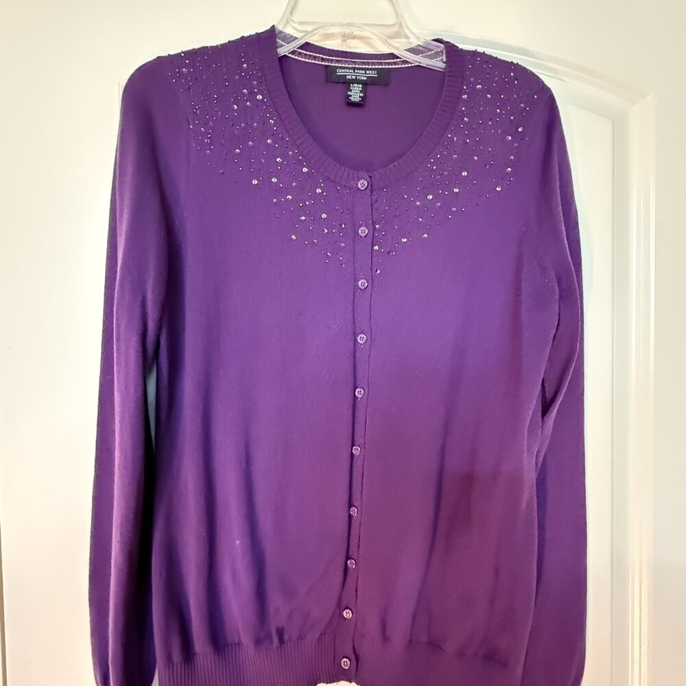 Central Park West - Purple with Sequins Long Sleeve Button Down Cardigan